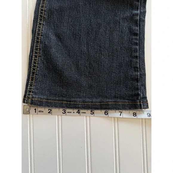 JeanBay Womens 10 Y2K Dark Wash Jeans Embroidered Back Pockets Straight - Picture 4 of 10